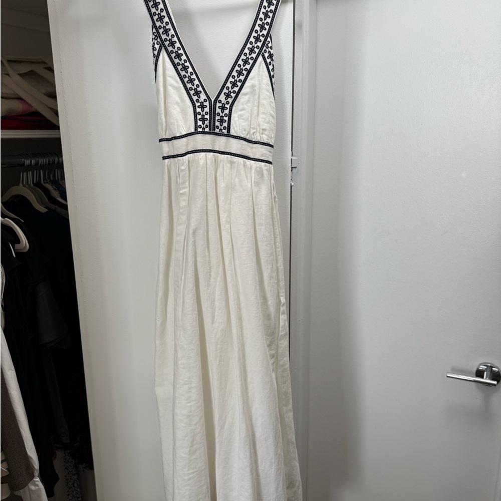Elegant White and Black Embroidered Dress
